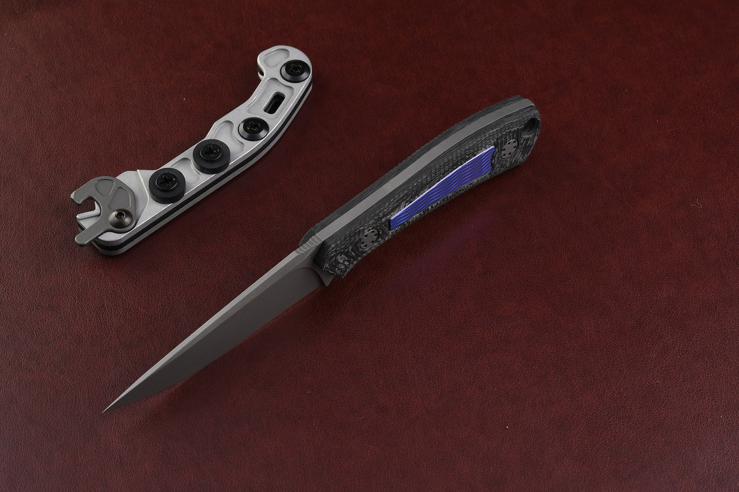 Mini Massless Technocarbo CF scales, Wave pattern anodized Titanium inlay, with Theta Sheath